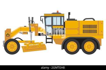 Grader. Heavy equipment and machinery, detailed vector illustration. Isolated on white. Stock Vector
