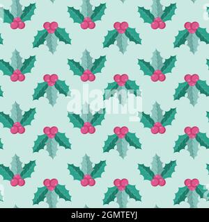 Seamless pattern of Christmas symbols in flat style isolated on a white background. Stock Vector