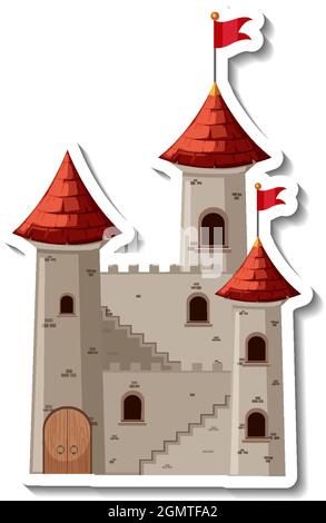 Stone castle and fortress cartoon sticker illustration Stock Vector