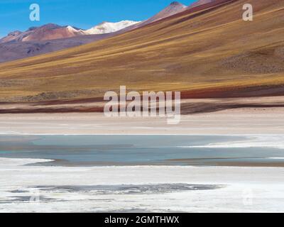 Laguna Verde, Bolivia  - 21 May 2018  Laguna Verde (green lake) is aptly named, due to its arresting jade green color. This beautiful salt lake - at 4 Stock Photo