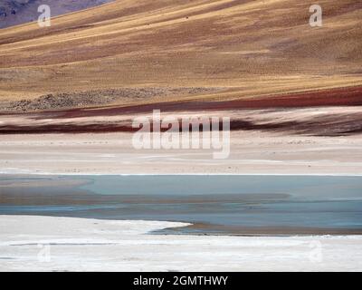 Laguna Verde, Bolivia  - 21 May 2018  Laguna Verde (green lake) is aptly named, due to its arresting jade green color. This beautiful salt lake - at 4 Stock Photo