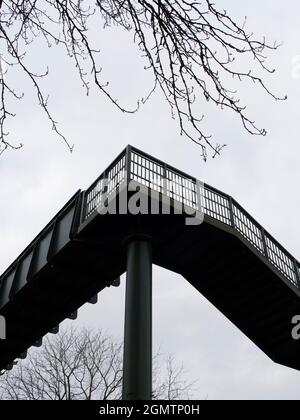 Kennington, Oxfordshire, UK - April 2016; Footbridge at Kennington over the railway line from London to Oxford. Very stark, abstract and geometric. Stock Photo