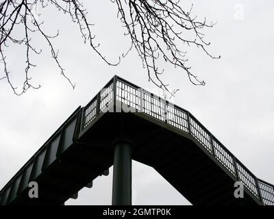 Kennington, Oxfordshire, UK - April 2016; Footbridge at Kennington over the railway line from London to Oxford. Very stark, abstract and geometric. Stock Photo