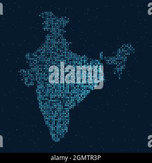 Abstract Dotted Halftone with star effect in dark background with map of india. Digital dotted technology line, design sphere, dot and structure. vect Stock Vector