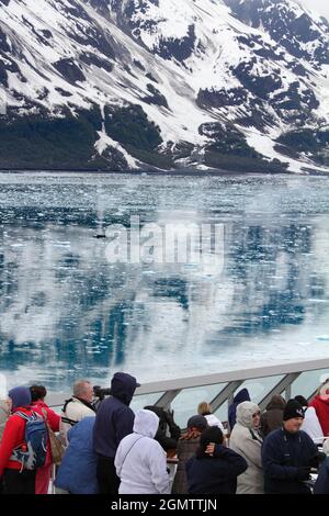 Hubbard Glacier is located in eastern Alaska and part of Yukon, Canada, and named after Gardiner Hubbard. It is a favoured view for all sightseeing cr Stock Photo