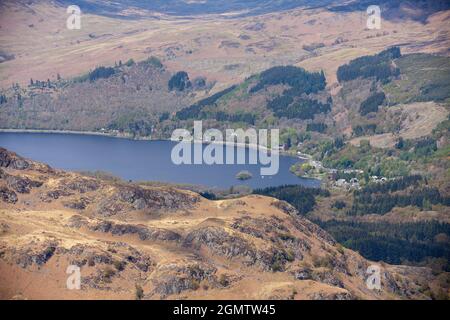 Loch Earn and St Fillans viewed from Mor Bheinn Stock Photo