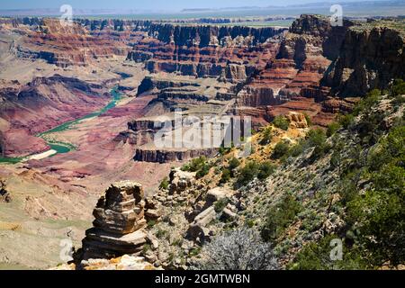Arizona, USA - June 2008; Desert View is located more than 20 miles to the east of the main developed area at Grand Canyon Village, toward the east en Stock Photo