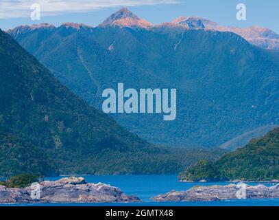 Fiordland, New Zealnd - 25 February 2019;   Doubtful Sound is a magnificent fjord of the appropriately named Fiordland, located on the west of New Zea Stock Photo