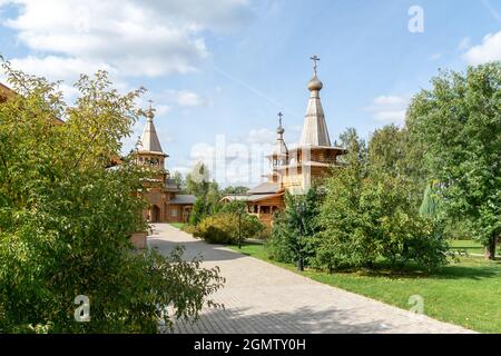 MOSCOW REGION, RUSSIA - View to the wooden temple of the ascension near the village of Buzaevo, on Rublevo-Uspenskoye Highway in the Odintsovo distric Stock Photo