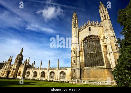 Cambridge, England - 22 July 2009; no people in view. Here we see the beautiful main entrance and iconic chapel of King's College, Cambridge. It was f Stock Photo