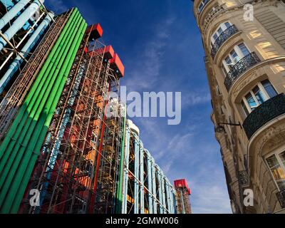 Paris, France -  September 20, 2018  The Pompidou Centre is a radical culture, arts and entertainment centre in the Beaubourg area of the 4th Arrondis Stock Photo