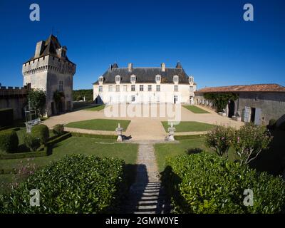The striking Ch‰teau de la Roche Courbon, developed from an earlier castle, is located in the Charente-Maritime dpartement of France. Classified as a Stock Photo