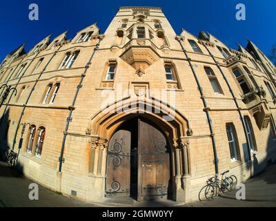 Oxford, England - 29 January 2020; no people in view.   This is the facade of Balliol College, facing Broad Street. One of Oxford's oldest colleges, i Stock Photo