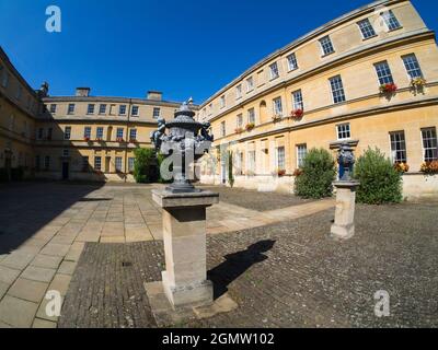 Oxford, England - 20 September 2013; no people in view. The garden Quadrangle of Trinity College of Oxford University, England.This relatively large a Stock Photo