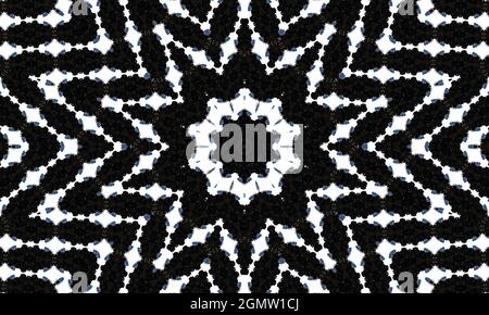 Black white geometric background. Ethnic pattern of the peoples of the East and Asia. Creative doodling style with swirls. Template for wallpaper, sta Stock Photo