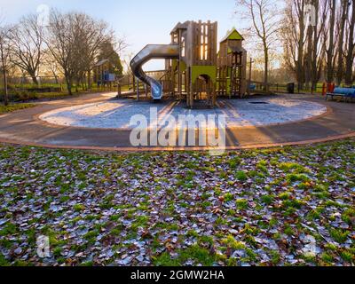 Abingdon, England -  14 December 2018  A playground without children can be a rather eerie place. Here we see one in Abbey Fields, Abingdon, early on Stock Photo