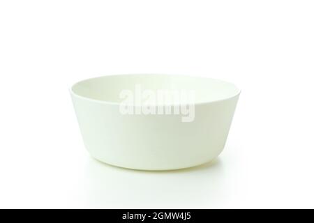 Empty plastic bowl isolated on white background Stock Photo