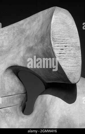 Tsimshatsui Promenade, Hong Kong - April 1985; This public sculpture 'Locking Pieces' was one of several pieces of modern art by the great Sir Hentry Stock Photo