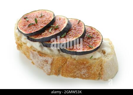 Bruschetta with fig isolated on white background Stock Photo