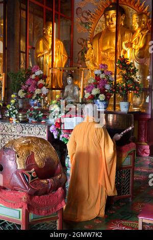 Penang, Malaysia - 7 April 2011; one monk in view. Overlooking the sea, Kek Lok Si (Heavenly Temple) on Penang Island , is the largest Buddhist Temple Stock Photo