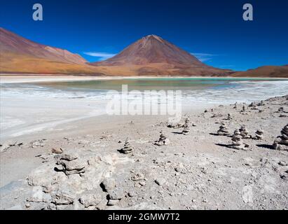 Laguna Verde, Bolivia  - 21 May 2018  Laguna Verde (green lake) is aptly named, due to its arresting jade green color. This beautiful salt lake - at 4 Stock Photo