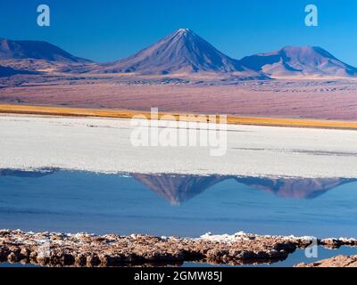 Salar de Atacama, Chile - 27 May 2018;   Tebinquinche Lagoon is part of Salar de Atacama, the largest salt flats in Chile. In fact, it covers over 3,0 Stock Photo