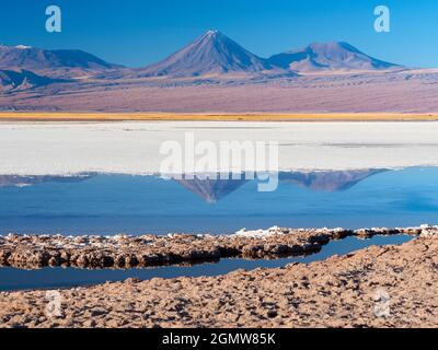 Salar de Atacama, Chile - 27 May 2018;   Tebinquinche Lagoon is part of Salar de Atacama, the largest salt flats in Chile. In fact, it covers over 3,0 Stock Photo