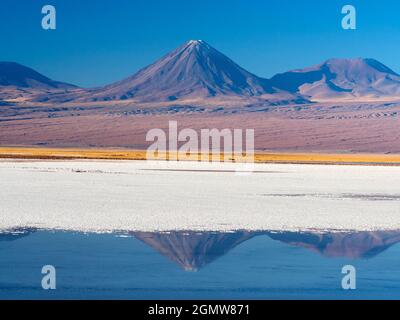 Salar de Atacama, Chile - 27 May 2018;   Tebinquinche Lagoon is part of Salar de Atacama, the largest salt flats in Chile. In fact, it covers over 3,0 Stock Photo