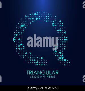 Futuristic triangular letter Q in halftone. Letter illustration isolated on dark background. Stock Vector