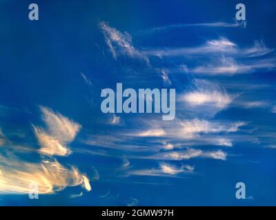 Oxfordshire, England - 24 November 2017 Striking cloudscape over my home in Radley Village, Oxfordshire. Cirrus clouds - seen here - have a characteri Stock Photo