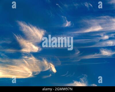 Oxfordshire, England - 24 November 2017 Striking cloudscape over my home in Radley Village, Oxfordshire. Cirrus clouds - seen here - have a characteri Stock Photo