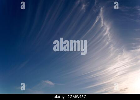 Oxfordshire, England - 24 November 2017 Striking cloudscape over my home in Radley Village, Oxfordshire. Cirrus clouds - seen here - have a characteri Stock Photo