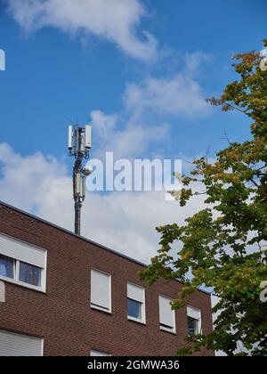 Radio mast on the roof for cell phones and G5 Stock Photo