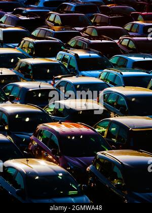 Edmonton, London, UK - 19 September 2019; one of London's countless hideous car parks turns into a thing of beauty at sunset, as the low sun creates g Stock Photo