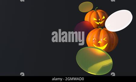 Geometrical festive background for Halloween holiday. Happy pumpkins and abstract frosted glasses on the black. Happy Halloween abstract geometrical b Stock Photo