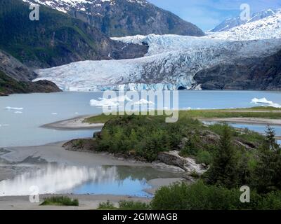 Juno, Alaska, USA -  23 May 2010; no people in view. Mendenhall Glacier, also known as Sitaantaagu, is  located in Mendenhall Valley, about 12 miles f Stock Photo