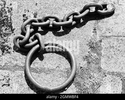 La Rochelle, France - 20 June 2013; no people in view. Chain on the quayside of the Old Port in La Rochelle, France. Founded in the 10th Century, La R Stock Photo