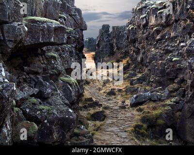 Tectonic Ravine North America collides with Eurasia as tectonic plate meet and rub ...