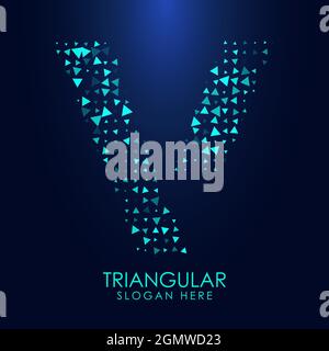 Futuristic triangular letter V in halftone. Letter illustration isolated on dark background. Stock Vector