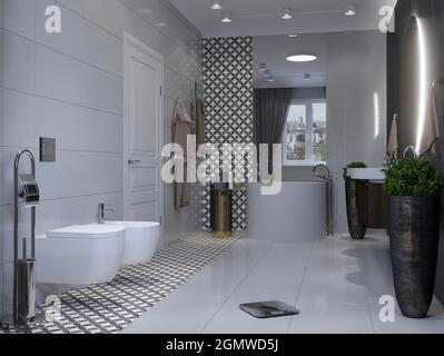Modern bathroom interior. 3d rendering mockup. Stock Photo
