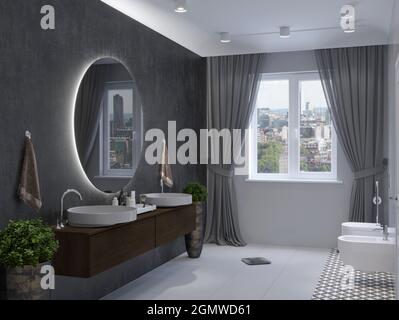 Modern bathroom interior. 3d rendering mockup. Stock Photo