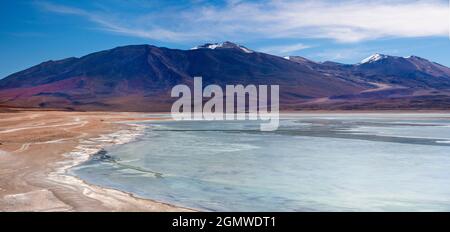 Laguna Verde, Bolivia  - 21 May 2018  Laguna Verde (green lake) is aptly named, due to its arresting jade green color. This beautiful salt lake - at 4 Stock Photo