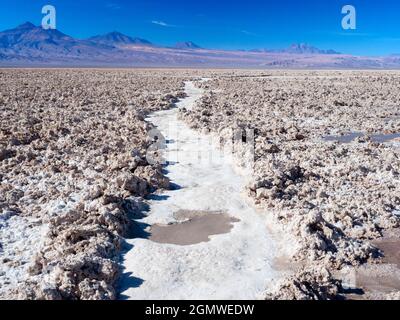 Salar de Atacama, Chile - 27 May 2018;   Salar de Atacama, the largest salt flats in Chile, cover over 3,000 square kilometers, making them one of the Stock Photo