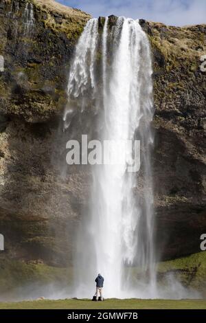 Seljalandsfoss, Iceland - 26 May 2006; Seljalandsfoss is a spectacula and tall (60m) waterfall, Seljalandsfoss is located in the South Region in Icela Stock Photo