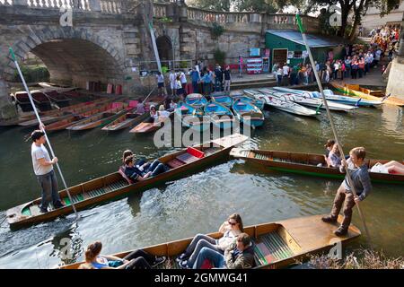 Oxford, England - 2012; This area of the Cherwell River by Magdalen Bridge is a favourite spot for punting and rowing during the spring and summer mon Stock Photo