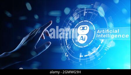 AI Artificial intelligence, Machine learning, Big data analysis and automation technology in business and industrial manufacturing concept on virtual Stock Photo
