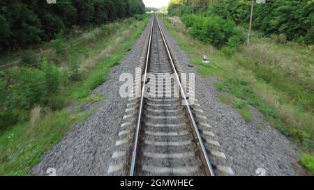 Above the railway tracks. Road for trains. Stock Photo