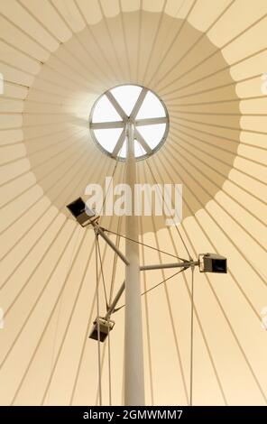 Milton Park, Oxfordshire - 16 September 2020: no people in view. This is the tent-like roof and skylights of a open shelter in Milton Park, Oxfordshir Stock Photo