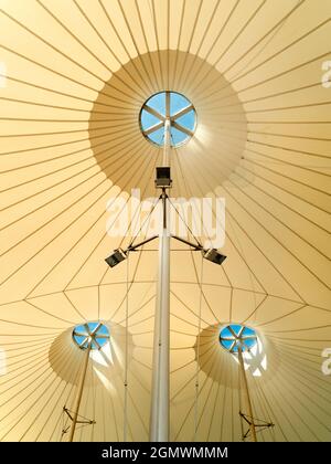 Milton Park, Oxfordshire - 16 September 2020: no people in view. This is the tent-like roof and skylights of a open shelter in Milton Park, Oxfordshir Stock Photo