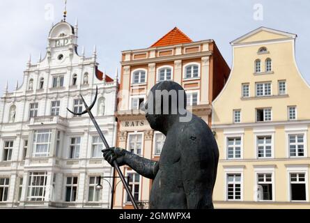 Rostock, Germany - May 2018; Rostock is a fine old medieval German town facing the Baltic Sea; it dates back to the Hanseatic League. This is its cobb Stock Photo